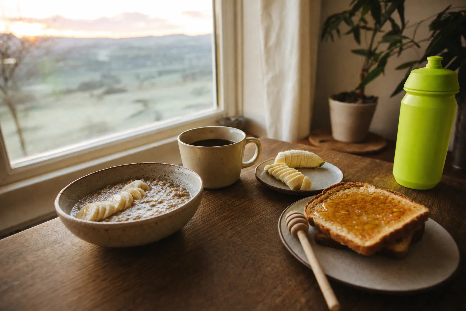 Petit-déjeuner riche en glucides avant le départ.