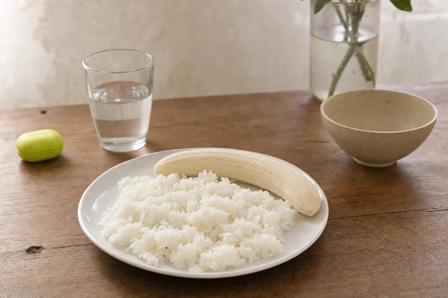 Repas léger et digeste avant la course : riz blanc et banane.